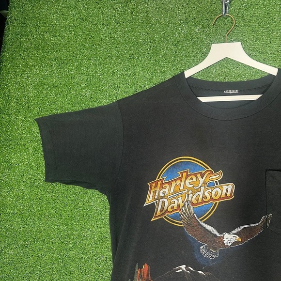 Vintage 80s Harley Davidson T Shirt Mens XL Black Coast to Coast Eagle Biker - Picture 6 of 16